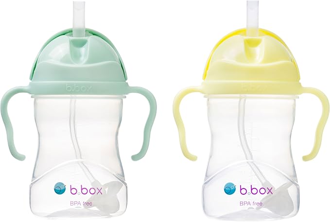 b.box Sippy Cup with Weighted Straw (2-Pack). Leak Proof, Easy Grip. BPA Free & Dishwasher Safe. Ideal for Babies 6m+ to Toddlers (pistachio + banana split, 8oz)