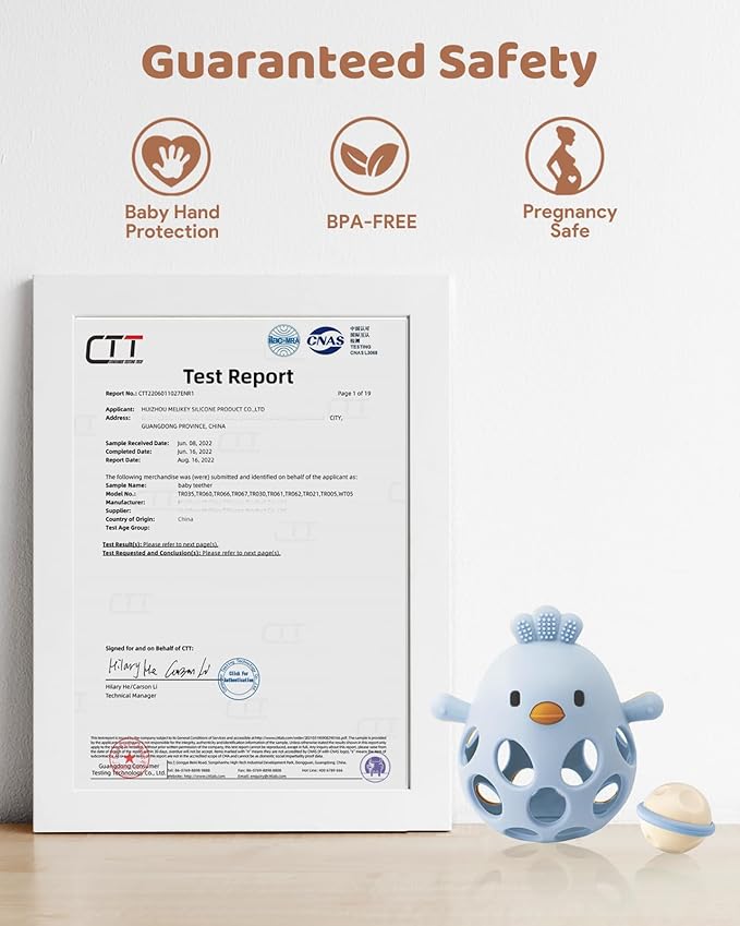 2-in-1 Baby Teething Rattle Toy, Sensory Grasping Teether for Infants 3-12 Months, 100% Food-Grade Silicone, Easy to Hold, Soothing & Developmental, BPA Free