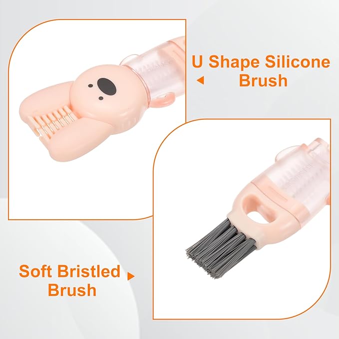 uxcell 3pcs Cup Lid Cleaning Brush, Water Bottle Cleaner Brush with Rabbit Pattern, for Tight Spaces, Bottle Gap Beige/Pink/White