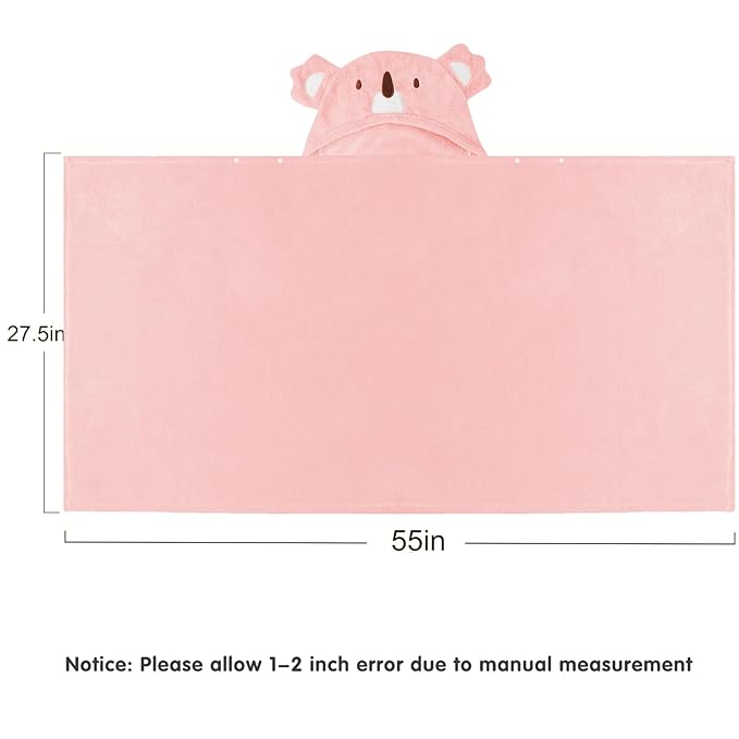 ROMASA Baby Hooded Bath Towel Ultra Soft and Absorbent Toddlers Bathrobe Newborn Blanket Shower Gifts (Pink Koala)