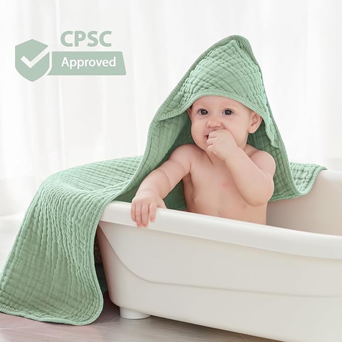 Hooded Baby Towels for Newborn - 2 Pack, 100% Muslin Cotton, Baby Bath Towels with Hood, Soft and Absorbent for Boys, Girls Infant, Toddler and Kids, Large 32x32 Inches, Newborn Essential