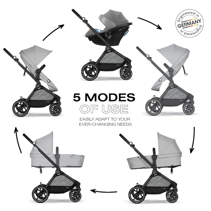 Cybex EOS 5-in-1 Travel System Stroller + Lightweight Aton G Infant Car Seat, Lava Grey