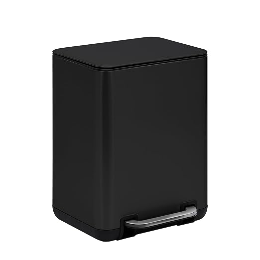 SunnyPoint 6 Liter(1.58 Gallon) Small Trash Can with Plastic Inner Buckets; Rectangle Bathroom, Office, Kitchen, and Bedroom Step On and Slow Close (BLK)