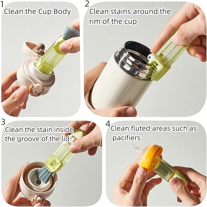 4-in-1 Bottle Cleaning Brush Set, Multifunction Silicone Cup Lid Gap Cleaner, Home Kitchen Crevice Cleaning Tools, 3 Pcs, Multicolor
