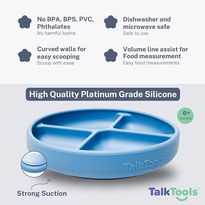 TalkTools Itsy Plate Must-Have Silicone Baby Plates with Suction | Non-Toxic Toddler Feeding Plate | Divided Portion Control Tray | BPA-Free, Easy-Clean, Travel-Friendly Baby Dishware - Made in USA