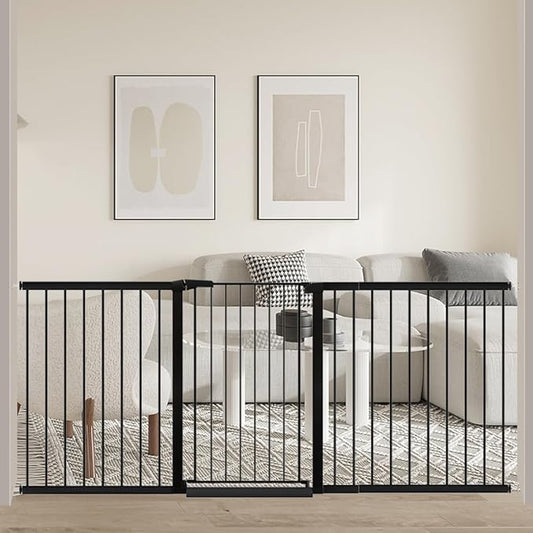 38.5" Extra Tall Dog Gate 79.13"-81.89" Wide - Long Large Pressure Mounted Baby Gates with Door for The House Stairs Doorway - Walk Through Toddler Puppy Pet Safety Fence Gate Black