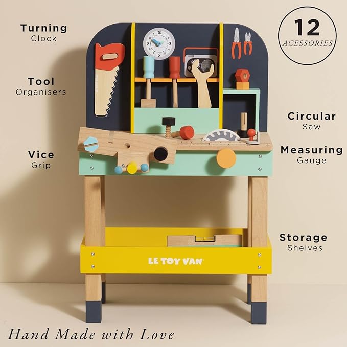 Le Toy Van - Wooden Toy Work Bench Set | Large Educational Construction Set for Role Play | Pretend Play Wooden Tools - Suitable for 3 Year Olds+