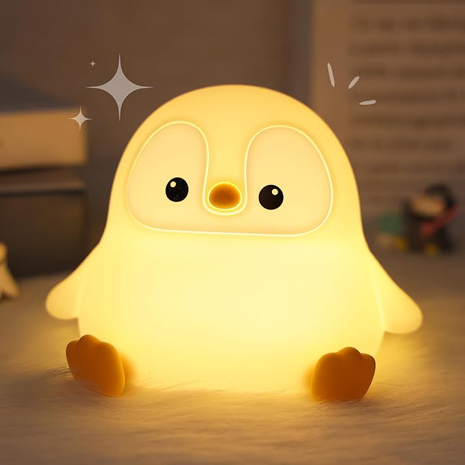 Penguin Night Light, Pudgy Penguins Squishy Nightlight for Kids, LED Silicone Night Lamp with Dimmable & 20 Auto-Off, Nursery Nightlight Stuff for Boys Girls Women