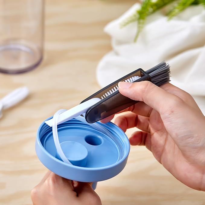 3 in 1 Cleaning Brush, Portable Stainless Steel with Nylon Bristle Cleaner Ergonomic, Lightweight Design for Effective Cup and Bottle Scrubbing Compact Tool for Quick Rinsing, White