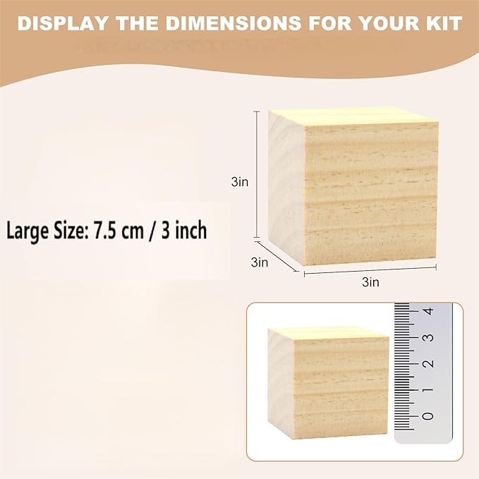 8PACK Wooden Blocks for Crafts, Unfinished Wood Cubes Blocks, 3 Inch Natural Wood Square Blocks, Wooden Cubes for Arts and Crafts and DIY Projects