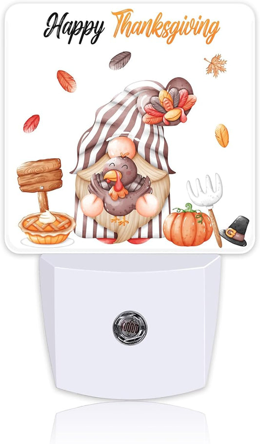 Thanksgiving Cute Gnome Turkey Pumpkin Night Light for Kids, LED Night Light Plug into Wall with Dusk to Dawn Sensor for Girls Boys Women Room Decor,Hallway,Kitchen,Bathroom,Nursery,Stairs