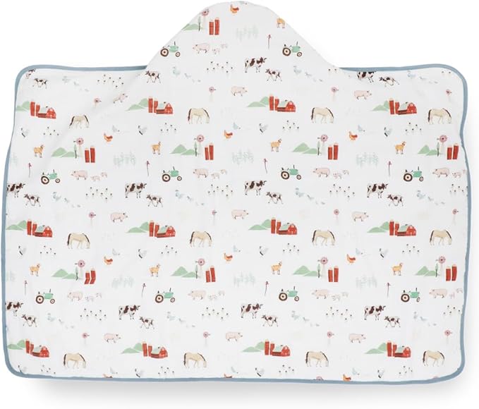 Little Unicorn Premium Hooded Bath Towel| Absorbent Cotton & Terry Blend | Larger Size, 1-6 Years (Farmyard)