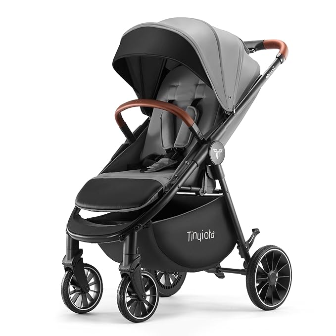 Tinyiota Baby Stroller for Kids,Toddler Stroller with Large UPF 50+ Canopy,Luxury Strollers with Leather Handle & Spacious Seat, One-Hand Foldable Pushchair,Baby Carriage with Lie-Flat Mode(Gray)