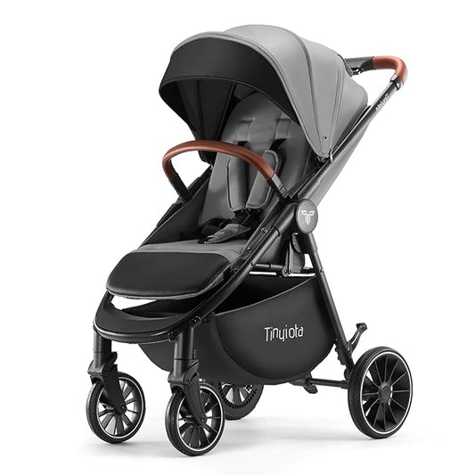 Tinyiota Baby Stroller for Kids,Toddler Stroller with Large UPF 50+ Canopy,Luxury Strollers with Leather Handle & Spacious Seat, One-Hand Foldable Pushchair,Baby Carriage with Lie-Flat Mode(Gray)