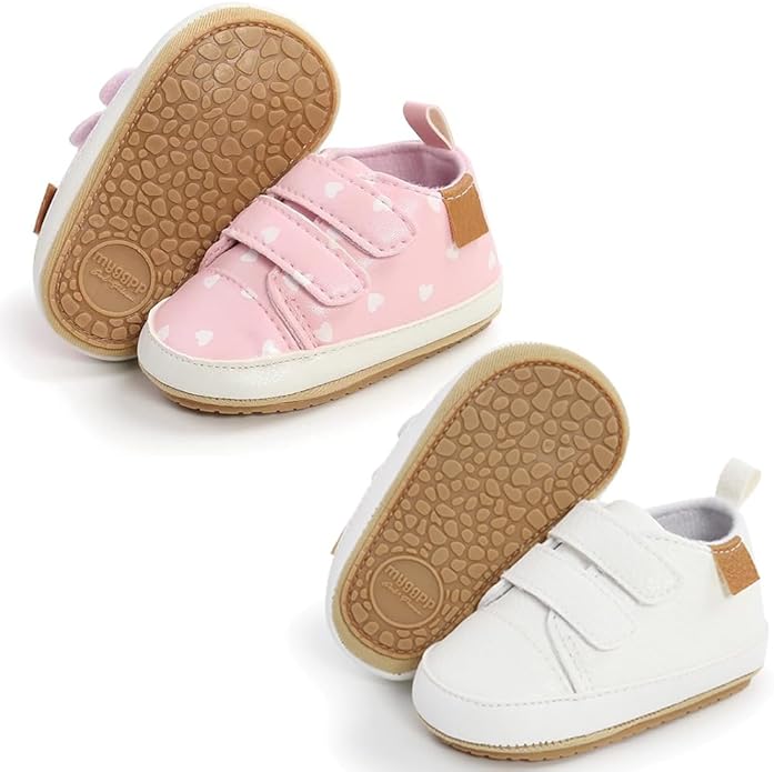 2Pairs Baby Shoes,Boys Girls Non-Slip Rubber Sole Sneakers,Unisex Infant Soft Lightweight First Walking Crib Shoes