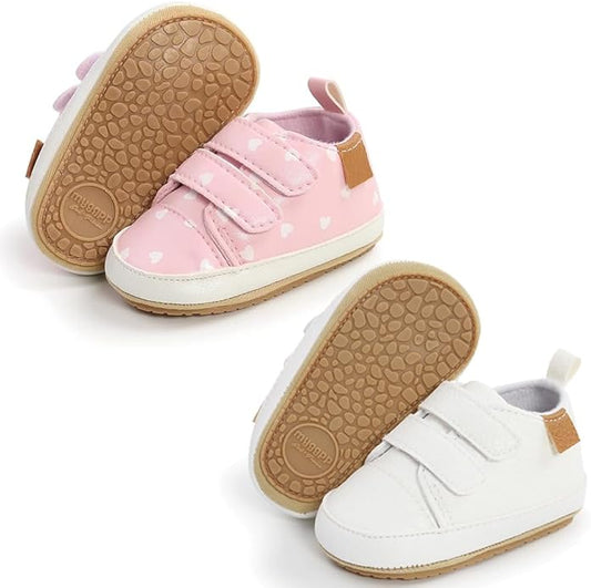 2Pairs Baby Shoes,Boys Girls Non-Slip Rubber Sole Sneakers,Unisex Infant Soft Lightweight First Walking Crib Shoes
