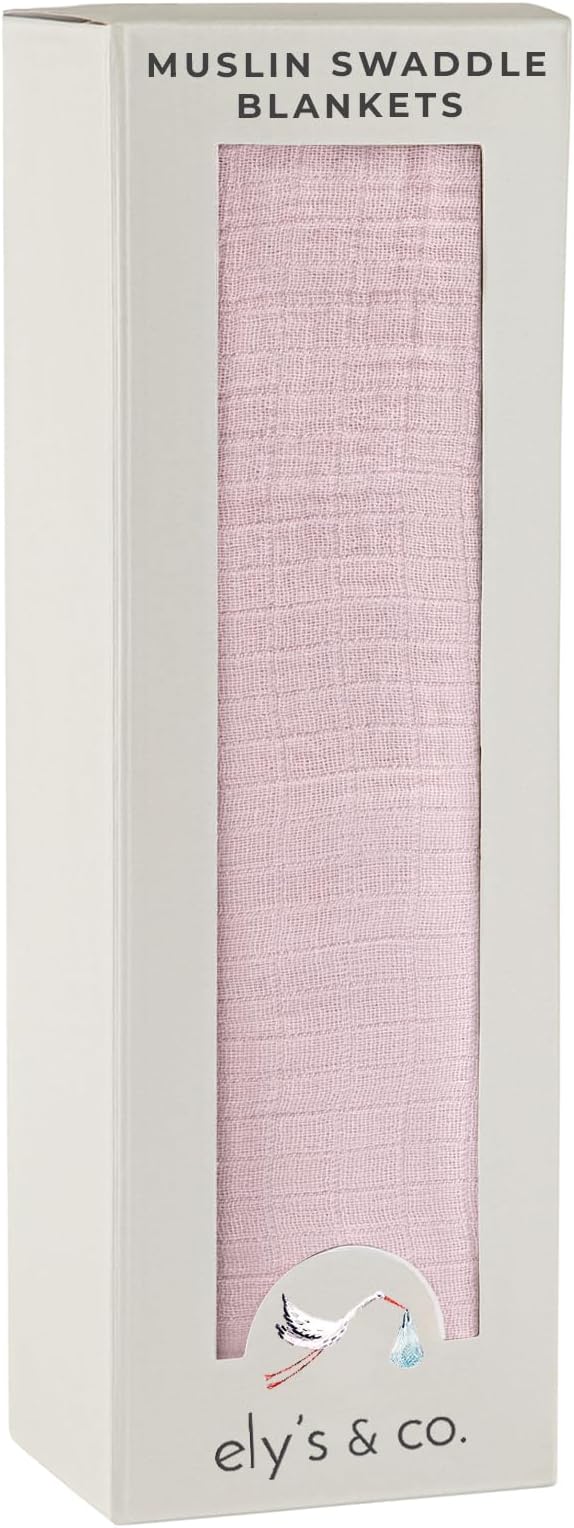Ely's & Co. Cotton Muslin Swaddle Blanket 1-Pack for Baby Girl — 100% Cotton Muslin Extra-Large Swaddle Blankets (47” x 47”) Rosewater Pink