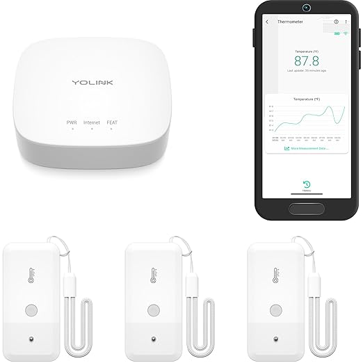 YoLink Smart Freezer Thermometer, LoRa Wireless Fridge Temperature Sensor 3-Pack, Ideal for Refrigerator, Freezer, Greenhouse, Pet Cage, App & SMS Alerts, 5-Year Battery, Hub Included