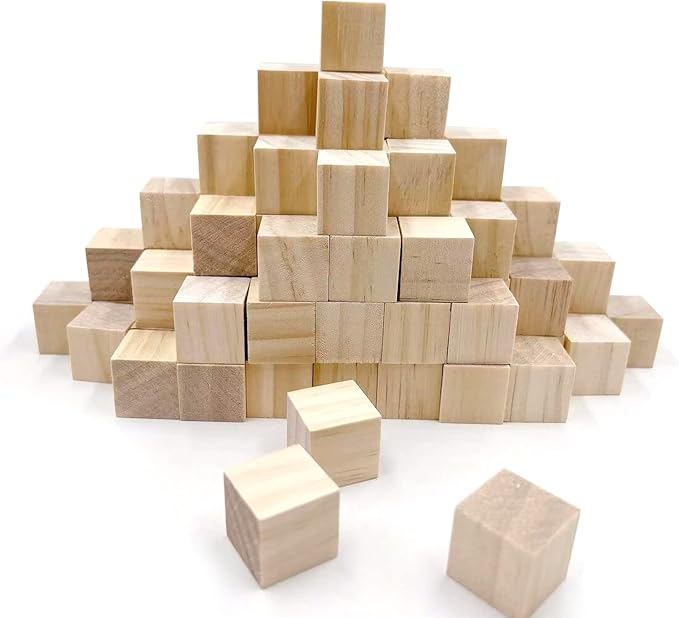 Natural Wooden Blocks for Crafts - Unfinished Wood Cubes, 2 cm Square Blocks, Pack of 80 for Arts and DIY Projects