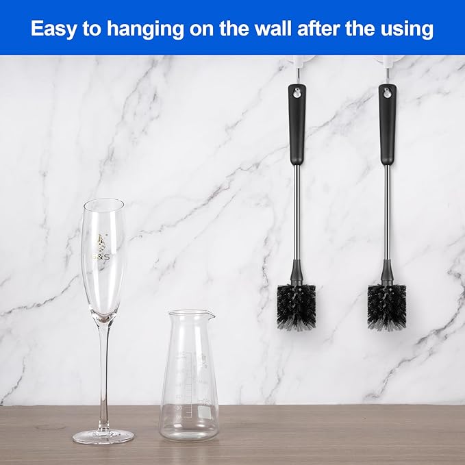 Bottle Brush, Long Stainless Steel Handle Water Bottle Brush Cleaner, Sports Bottle Scrubber, Kitchen Scrub Cleaning Brushes for Beer Bottles, Cups, Wine Glasses, Coffee Mugs, Tumblers, Thermos
