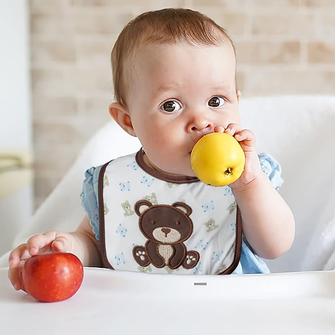 7Pcs Cotton Waterproof Baby Bibs Hook Loop Closure Newborn Bib Keepsake Baby Gift for Drooling Feeding Eating