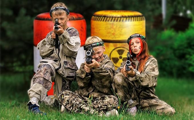 Package 4 Combat Battlefield Inflatables, Compatible with Nerf, Laser tag, Water Gun for Boys Birthday Party Activities and Decoration. Premiume Pack Include Water chember and Repair kit.