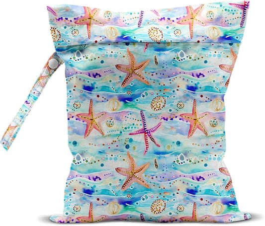 Wet Bag for Swimsuit, Beach Travel Essentials Wet Dry Bag, for Sunscreen Toiletry Dirty Clothes Yoga Gym Diaper, Friends Summer Beach Vacation Gifts. Starfish and jellyfish