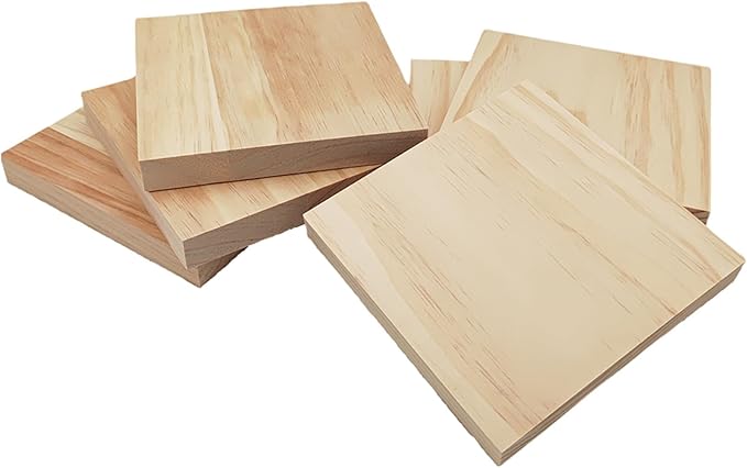 6PCS Unfinished Wood Square Blocks for Crafts, 6x6x0.8in Blank Wooden Squares Pine Wood Boards for Wood Carving,DIY Wood Coasters,Painting & Burning