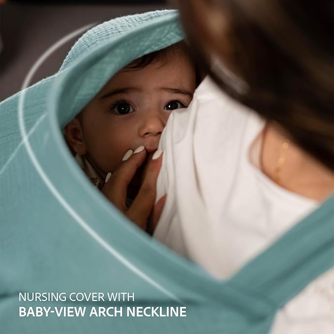 Nilsa 5-in-1 Muslin Nursing Cover up for Breastfeeding & Baby Car Seat Cover - Breathable Breastfeeding Cover With Rigid Hoop - 100% Cotton Privacy Apron Breast Feeding Covers For Women (Mint green)