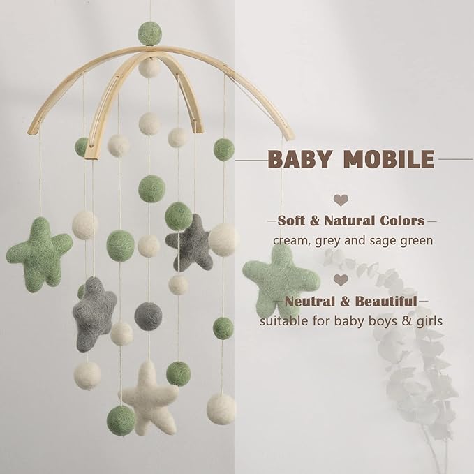 Baby Mobile for Crib - Crib Mobile for Girls, Boys - Mobile for Bassinet, Pack N Play - Boho Crib Mobile - Felt Ball Mobile - Gender Neutral Baby Mobile - Boho Nursery Decor