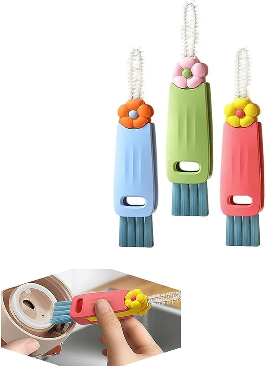 3-Pack Cleaning Brushes - Deep Clean Bottle Necks, Straws & Cup Lids, 3-in-1 Tight Space Scrubber for Water Bottles, Travel Mugs, Home Kitchen&Office. Dishwasher Safe