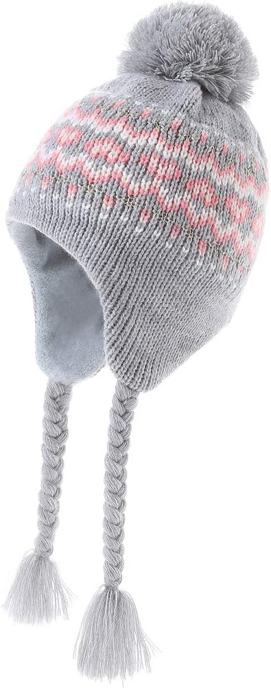 Moon Kitty Girls Knit Hats Winter Fleece Lining Skiing Winter Caps with Warm Ear Flap