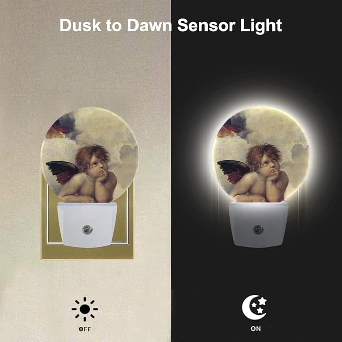 EKOBLA Angel Night Light Angel Wings Cherubs Night Lights Plug into Wall Auto Sensor Dusk-to-Dawn LED Lamp 0.5W Sleep Friendly for Son Boys Pregnant Women Gifts