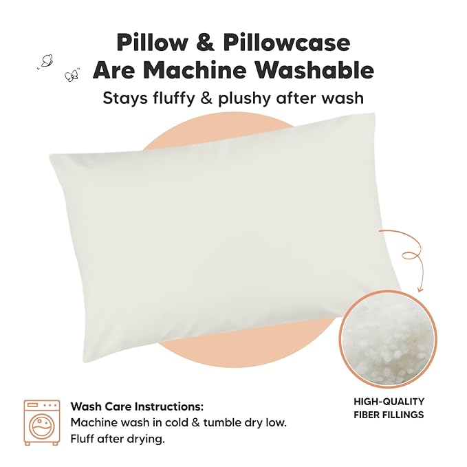 Toddler Pillow with Pillowcase - 13x18 My Little Dreamy Kids Travel Bed Pillows for Sleeping, Organic Cotton Small Pillowcase, Soft & Breathable, Machine Washable, Toddlers 2-5 Years Old (Pearl Gray)