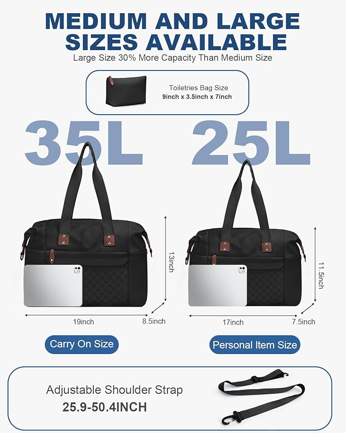 Travel Duffle Bag, Waterproof Weekender Overnight Hospital Bags for Women Men with Toiletry Bag Lightweight Carry on Personal Item Duffle Gym Bag for Travel, Airplanes, Sports