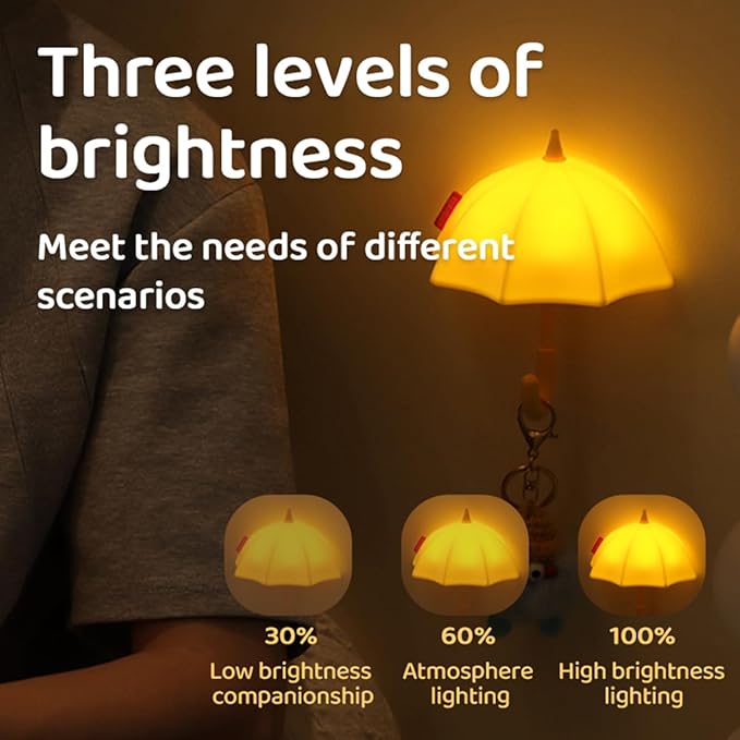 Umbrella Night Light for Kids,Light-Up Magnetic Fridge Lamp,Rechargeable Silicone Lamp for Baby Nursery,3 Levels Dimmable 30 minute timer,Squishy Bedside Night Lamp for Bedroom Kitchen