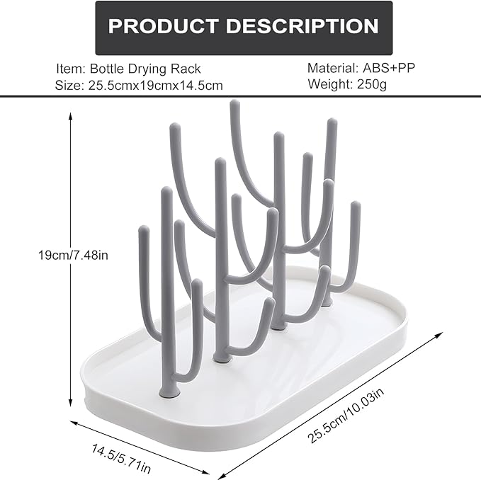Baby Bottle Drying Rack with Base, Creative Tree Branch Baby Bottle Dryer Holder for Bottles, Teats, Cups, Pump Parts and Accessories (Gray)