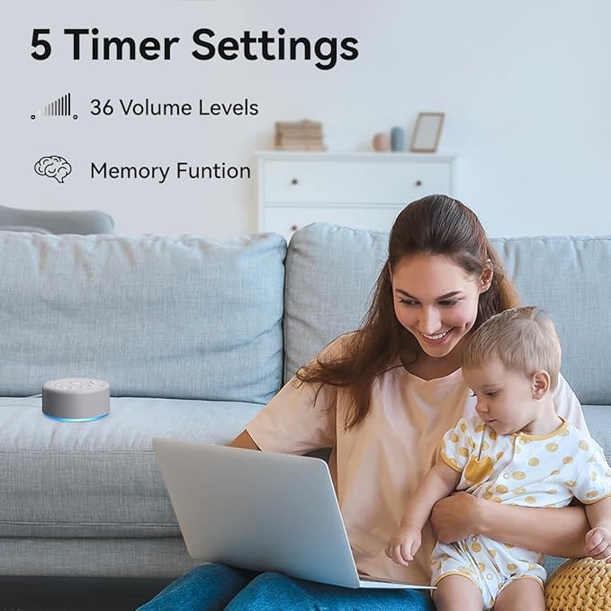 Sound Machine Night Light White Noise Brown Noise Machine 30 Non Looping Sounds 12 Lights 5 Timers 36 Adjustable Volume Memory Function Sleep Sounds Machine for Baby Kids Adult & Home Office Travel