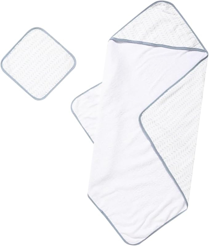 Bamboo Viscose Baby Hooded Towel & Washcloth Set for Babies and Toddlers, Soft & Absorbent, 70% Viscose from Bamboo, 30% Cotton Muslin - Imported (Blue Dash)