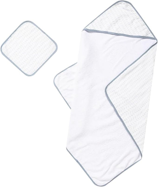 Bamboo Viscose Baby Hooded Towel & Washcloth Set for Babies and Toddlers, Soft & Absorbent, 70% Viscose from Bamboo, 30% Cotton Muslin - Imported (Blue Dash)