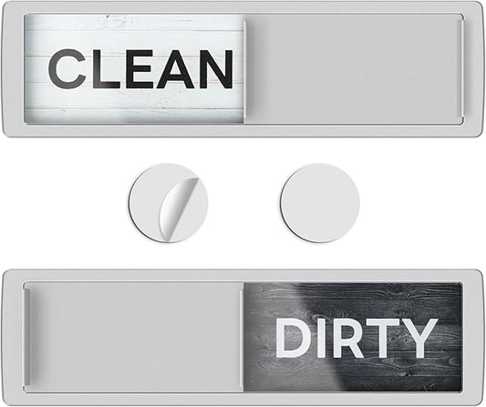 KitchenTour Dishwasher Magnet Clean Dirty Sign, Strong Magnet Clean Dirty Sign for Dishwasher, Farmhouse Wood Design Non-Scratch Dish Washer Indicator Kitchen Decor, Silver