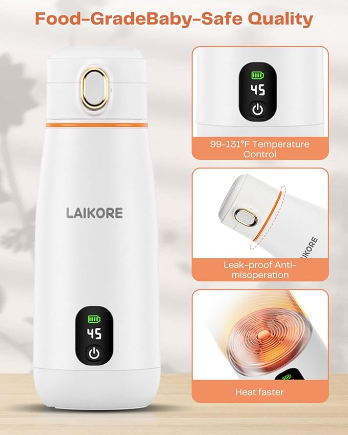 Portable Milk Warmer - Travel & On-the-Go, Quick Heating Breast Milk & Baby Milk Bottle Warmer, USB Rechargeable