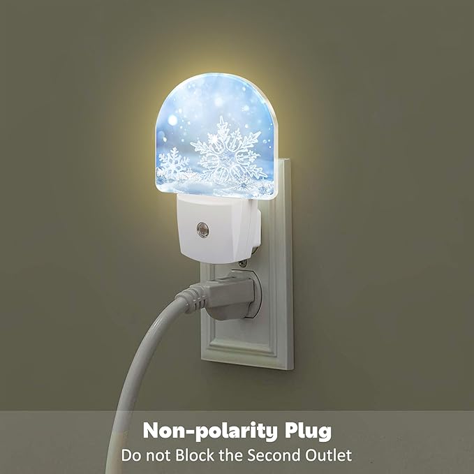 Snowflakes On Snow Night Light for Kids,Christmas Winter Snowflakes Night Light Plug in with Dusk to Dawn Sensor,0.5w Energy Saving Nightlight for Hallway Stairway Kitchen Bedroom