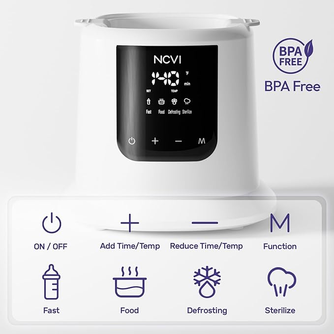 NCVI Baby Milk Warmer 3 Mins Fast Heating 8 in 1 Functions, Infant Breast Milk Bag Warmer with Timer and Precise Temperature for All Size Materials Bottles, Milk Freezer Bags and Pacifier Sterilize