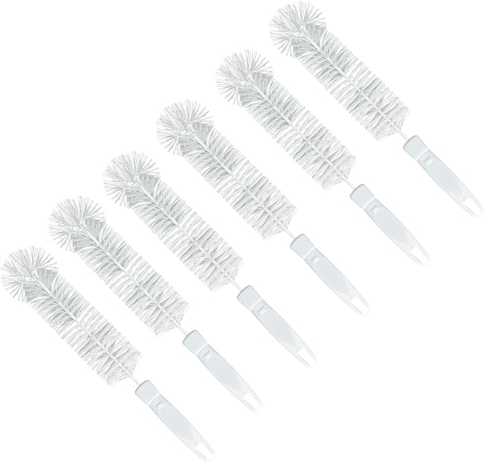 LOLA Bottle Brush Cleaner, 6 Pack, Durable Fiber Bristles Around Twisted Wire with Gripper Handle & Storage Hang Hole, Dishwasher Safe
