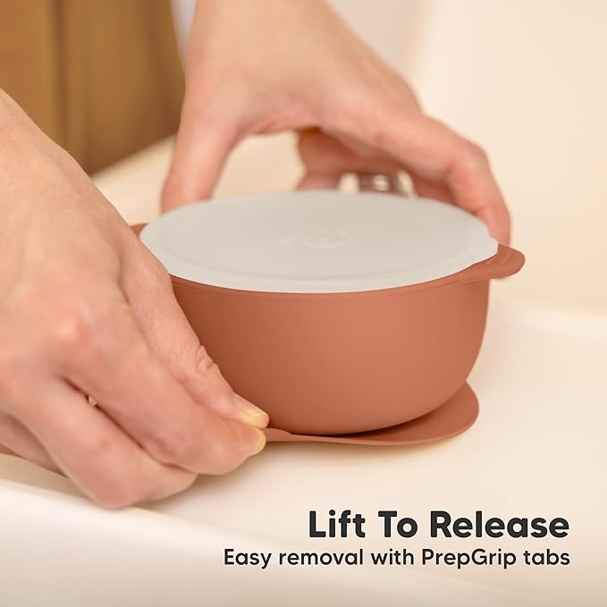 KeaBabies 2-Pack Baby Bowls with Suctions, Lids - Silicone Toddler Suction Bowls for Baby Boy, Girl, Kids, Food Grade Silicone, BPA-Free, Dishwasher Safe, Toddler Eating Essentials (Terracotta)