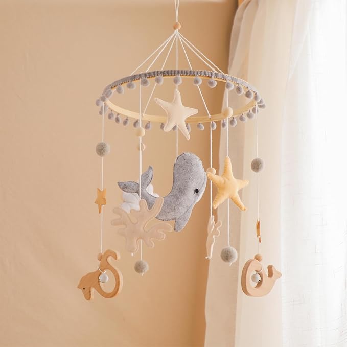 Crib Mobile for Baby Boys Girls Ocean Whale Nursery Mobile Gender Neutral Baby Mobile Handmade Ceiling Mobile Best Gifts for Christmas Birthday Baby Shower