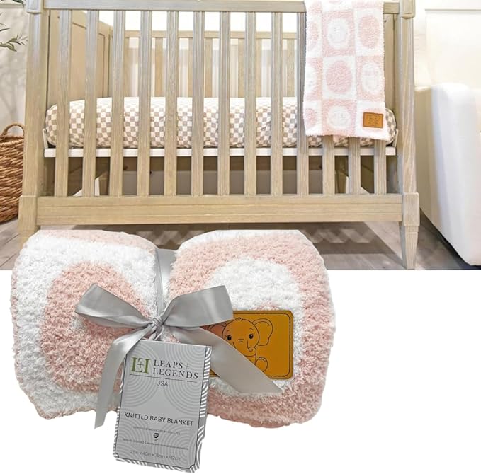 Checkered Smiley Face Baby Blanket 28"x40" - DreamSoft Knit Throw for Crib, Stroller or Car Seat - Receiving Blanket/Newborn Nursery Gift Essential for Toddler, Infant, Kids, Boys & Girls (Pink/White)