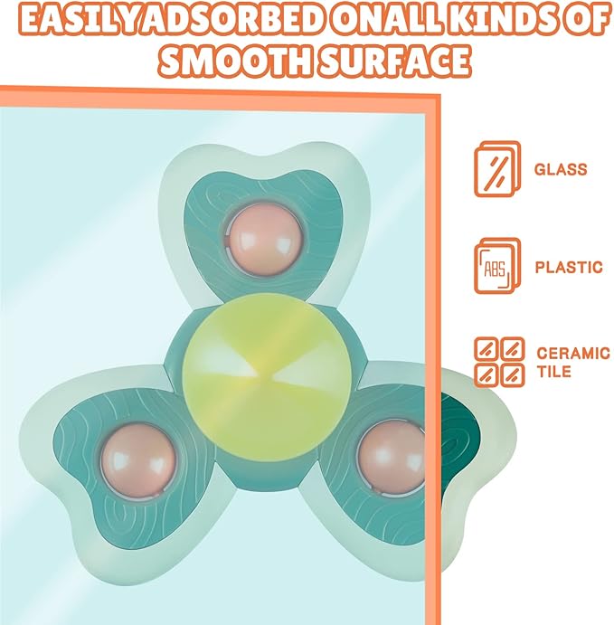 TOHIBEE 3PCS Spinner Toys for 1-3 Year Old Boys & Girls - Suction Cup Spinning Toys for Toddlers & Babies 12-18 Months - First Birthday Gifts
