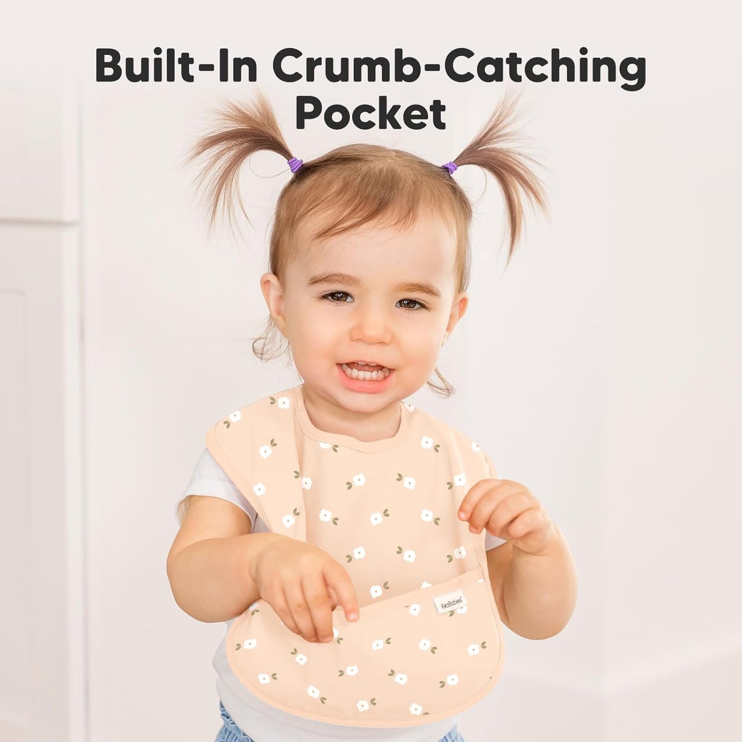 3-Pack Waterproof Baby Bibs for Eating - Lightweight Toddler Feeding Bibs with Large Food Catcher, Mess Proof, Food-Grade Baby Eating Essentials, Easy to Put On & Clean (Bloom)